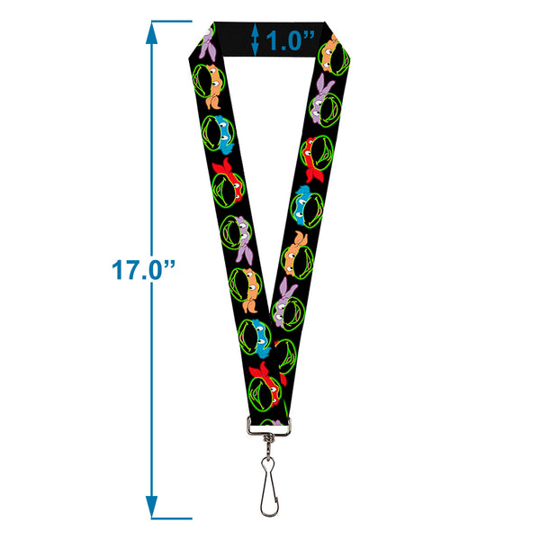 Buckle Down Lanyard - 1.0" - Classic TMNT Electric Expressions Black Multi Neon