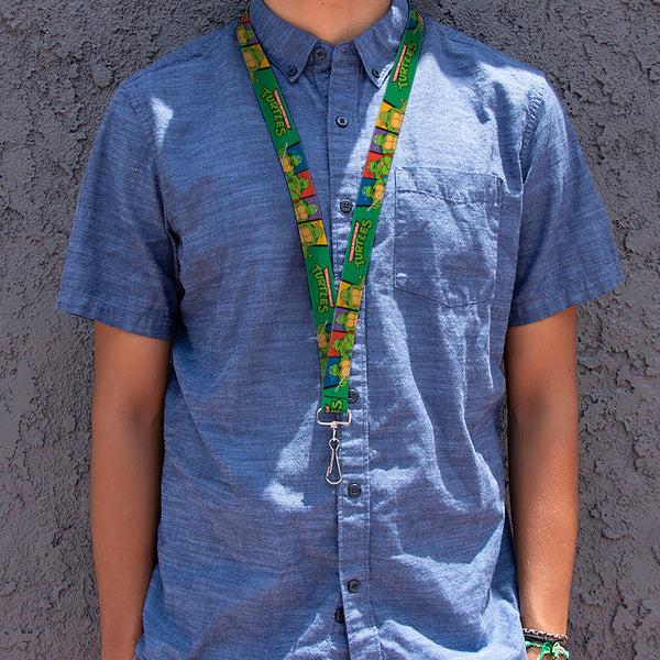 Buckle Down Lanyard - 1.0" - Classic TMNT Group Pose3 TMNT Logo Green Multi Color