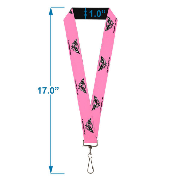 Buckle Down Lanyard - 1.0" - CORVETTE C5 Logo Repeat Pink Black Silvers