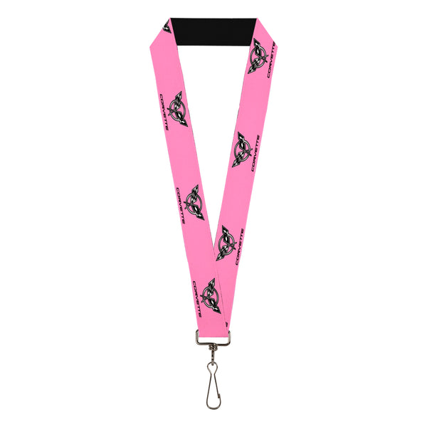 buckle down Lanyard - 1.0" - CORVETTE C5 Logo Repeat Pink Black Silvers
