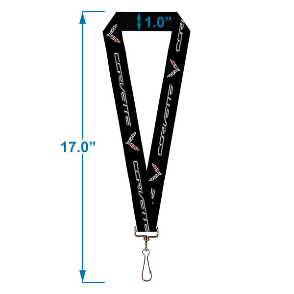 Buckle Down Lanyard - 1.0" - CORVETTE C7 Logo Black Silver Red