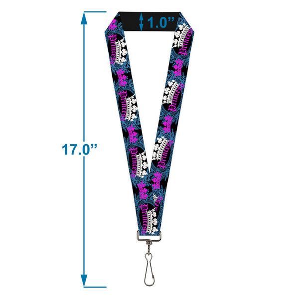 Buckle Down Lanyard - 1.0" - Crown Princess Oval Black Turquoise