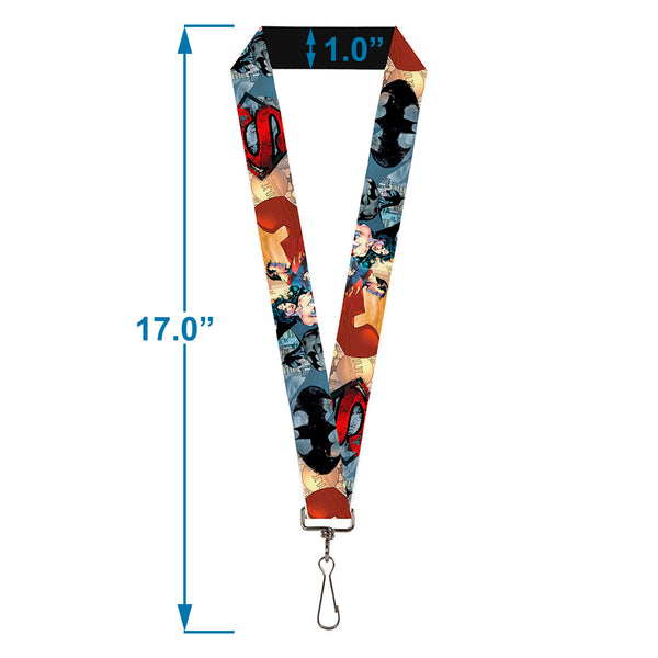 Buckle Down Lanyard - 1.0" - DC Comics Trinity Group-Batman Wonder Woman Superman Pose Logos