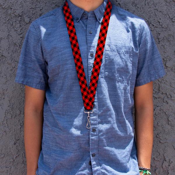 Buckle Down Lanyard - 1.0" - Diagonal Buffalo Plaid Black Red