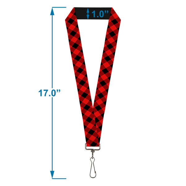 Buckle Down Lanyard - 1.0" - Diagonal Buffalo Plaid Black Red
