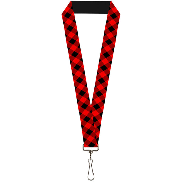 buckle down Lanyard - 1.0" - Diagonal Buffalo Plaid Black Red
