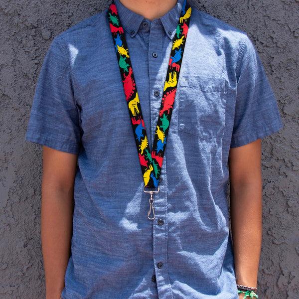 Buckle Down Lanyard - 1.0" - Dinosaurs Black Multi Color