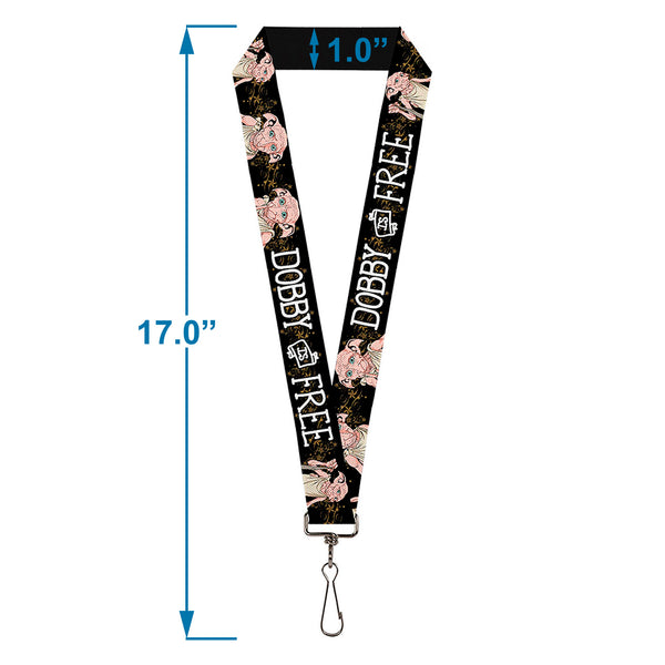 Buckle Down Lanyard - 1.0" - DOBBY IS FREE 3-Dobby Poses Star Swirls Black Gold White