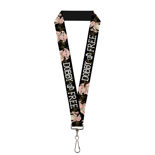 buckle down Lanyard - 1.0" - DOBBY IS FREE 3-Dobby Poses Star Swirls Black Gold White