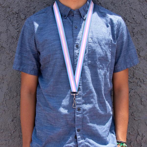 Buckle Down Lanyard - 1.0" - Flag Transgender Baby Blue Baby Pink White