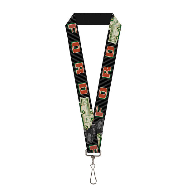 buckle down Lanyard - 1.0" - FORD Classic Ford Trucks Vertical Stripe Black Grays Green Red
