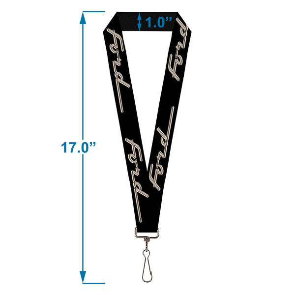 Buckle Down Lanyard - 1.0" - FORD F-100 Script Black Tan-Gray