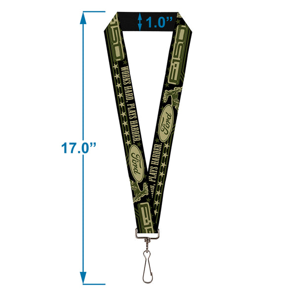 Buckle Down Lanyard - 1.0" - FORD F-150 WORKS HARD PLAYS HARDER Stars Black Tan Olive