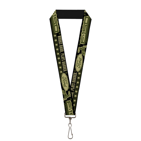 buckle down Lanyard - 1.0" - FORD F-150 WORKS HARD PLAYS HARDER Stars Black Tan Olive