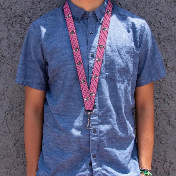 Buckle Down Lanyard - 1.0" - Ford Mustang W Bars W Text PINK REPEAT