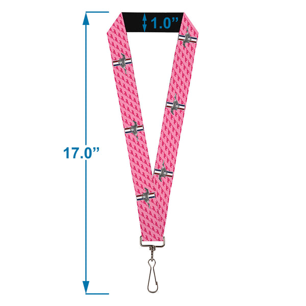 Buckle Down Lanyard - 1.0" - Ford Mustang W Bars W Text PINK REPEAT