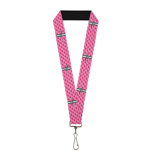 buckle down Lanyard - 1.0" - Ford Mustang w Bars w Text PINK REPEAT