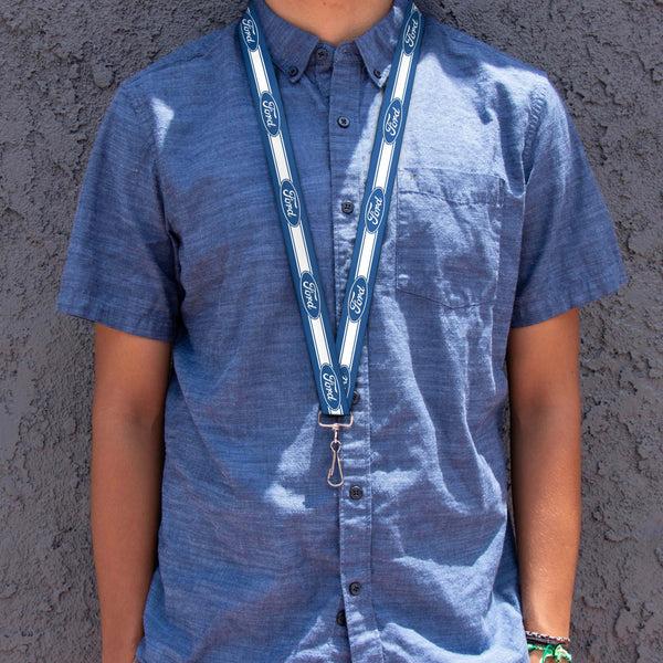 Buckle Down Lanyard - 1.0" - Ford Oval 5-Stripe Blue White