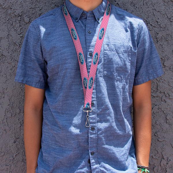 Buckle Down Lanyard - 1.0" - Ford Oval W Text PINK REPEAT