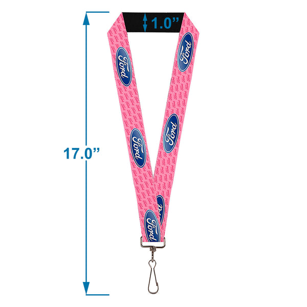 Buckle Down Lanyard - 1.0" - Ford Oval W Text PINK REPEAT