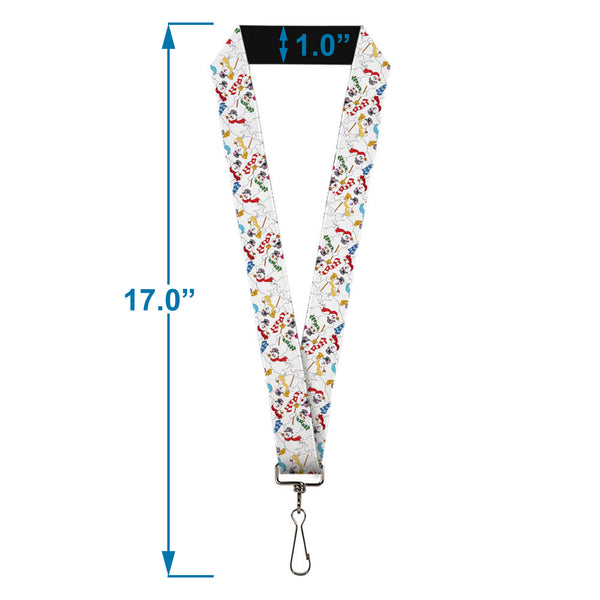 Buckle Down Lanyard - 1.0" - Frosty The Snowman Broom Poses Scattered White