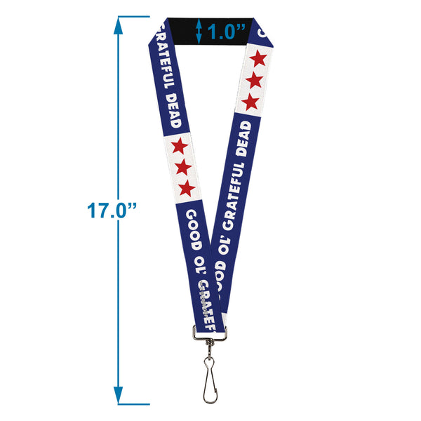Buckle Down Lanyard - 1.0" - GOOD OL' GRATEFUL DEAD Text And Stars Blue/White/Red