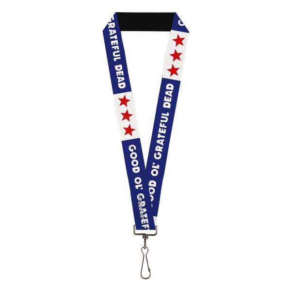 buckle down Lanyard - 1.0" - GOOD OL' GRATEFUL DEAD Text and Stars Blue/White/Red