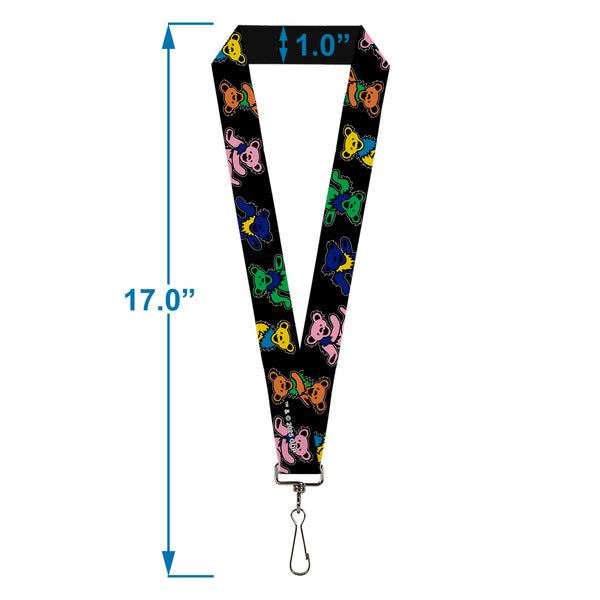 Buckle Down Lanyard - 1.0" - Grateful Dead Dancing Bears Close-Up Black/Multi Color