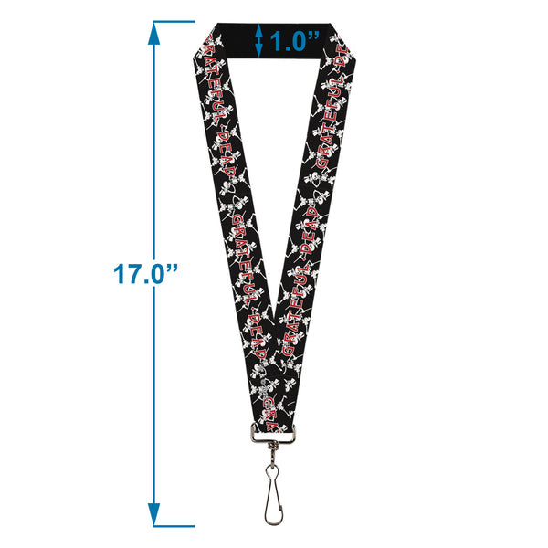 Buckle Down Lanyard - 1.0" - GRATEFUL DEAD Dancing Skeletons And Text Black/White/Red