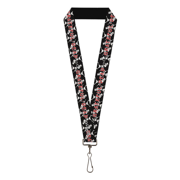 buckle down Lanyard - 1.0" - GRATEFUL DEAD Dancing Skeletons and Text Black/White/Red