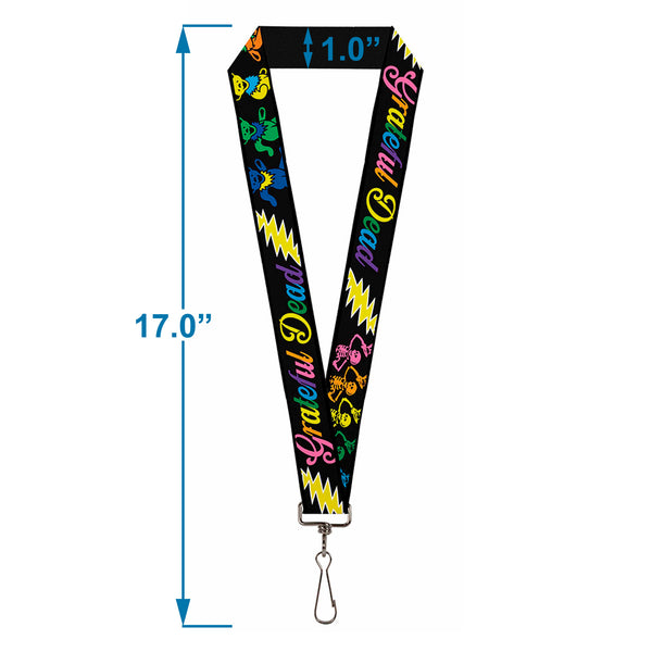 Buckle Down Lanyard - 1.0" - Grateful Dead Script W Bears & Skeletons Black Multi Color