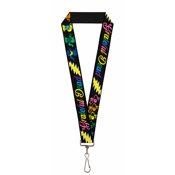 buckle down Lanyard - 1.0" - Grateful Dead Script w Bears & Skeletons Black Multi Color