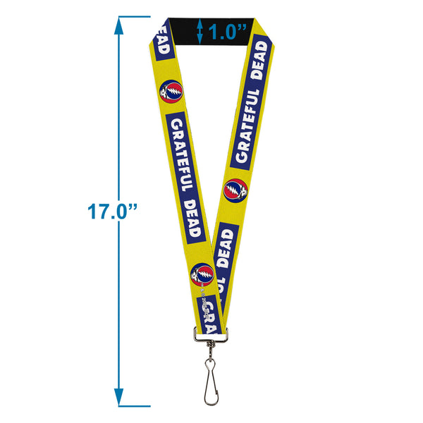 Buckle Down Lanyard - 1.0" - GRATEFUL DEAD Text Box And Steal Your Face Logo Yellow/Blue/White