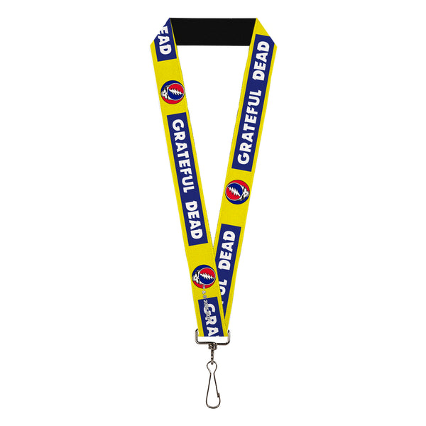 buckle down Lanyard - 1.0" - GRATEFUL DEAD Text Box and Steal Your Face Logo Yellow/Blue/White