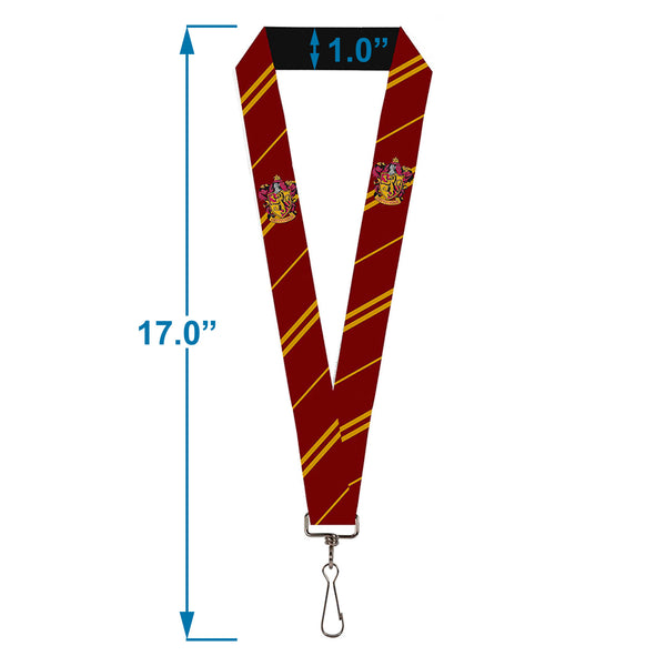 Buckle Down Lanyard - 1.0" - GRYFFINDOR Crest Stripe Burgundy Gold