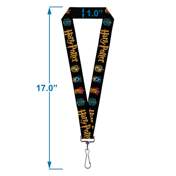Buckle Down Lanyard - 1.0" - HARRY POTTER Hufflepuff Ravenclaw Gryffindor Slytherin Coat Of Arms Black