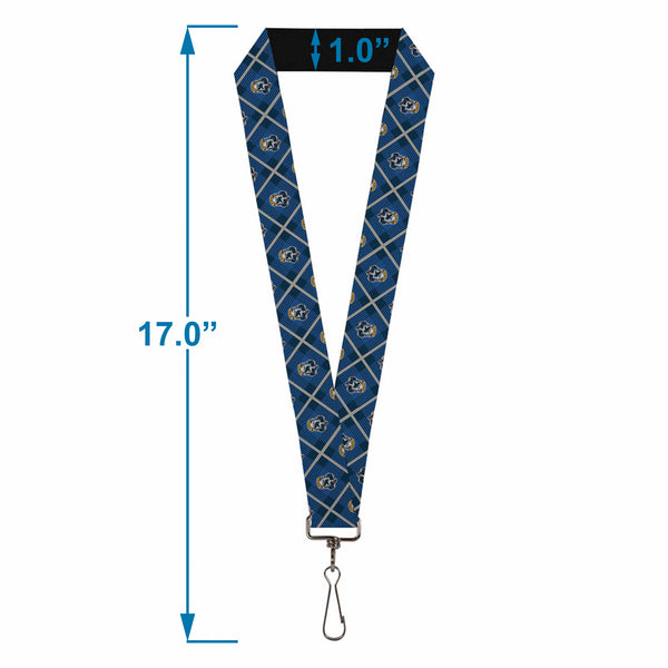 Buckle Down Lanyard - 1.0" - Harry Potter Ravenclaw Crest Plaid Blues Gray