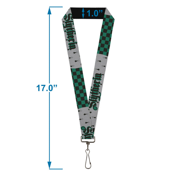Buckle Down Lanyard - 1.0" - Harry Potter SLYTHERIN Checker Blocks Grays Greens