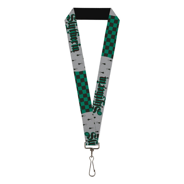 buckle down Lanyard - 1.0" - Harry Potter SLYTHERIN Checker Blocks Grays Greens
