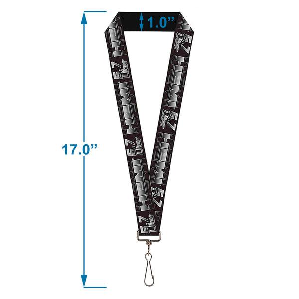 Buckle Down Lanyard - 1.0" - HEMI 5 7 LITER Black White Silver-Fade