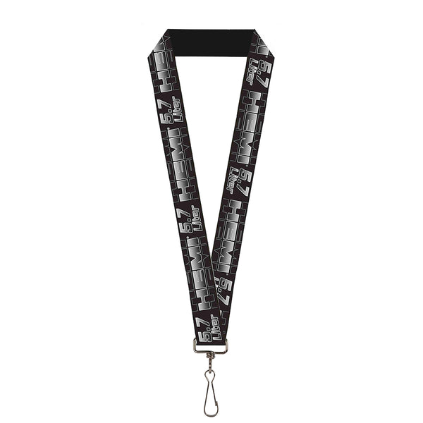 buckle down Lanyard - 1.0" - HEMI 5 7 LITER Black White Silver-Fade