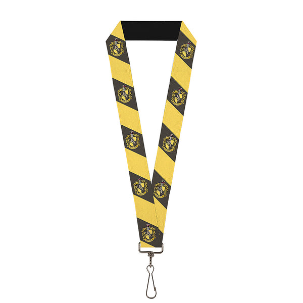 buckle down Lanyard - 1.0" - HUFFLEPUFF Crest Diagonal Stripe Charcoal Gray Yellow