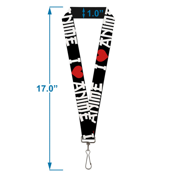 Buckle Down Lanyard - 1.0" - I "Heart" ANIME Bold Black White Red