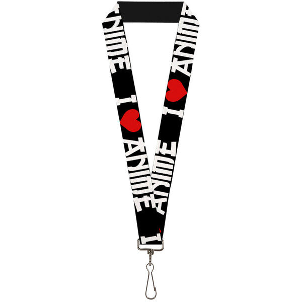 buckle down Lanyard - 1.0" - I "Heart" ANIME Bold Black White Red