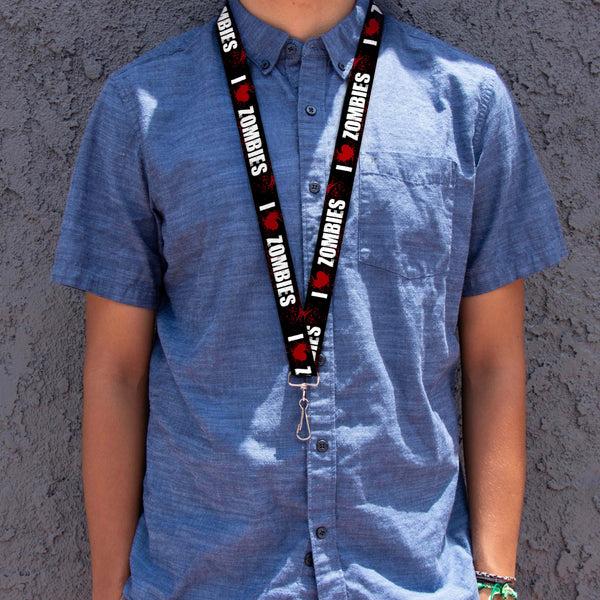 Buckle Down Lanyard - 1.0" - I "HEART" ZOMBIES Black White Red Splatter