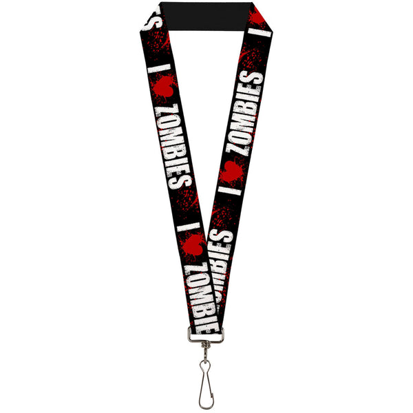 buckle down Lanyard - 1.0" - I "HEART" ZOMBIES Black White Red Splatter