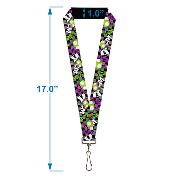 Buckle Down Lanyard - 1.0" - Invader Zim GIR DOOM Pose Checker Black/Gray
