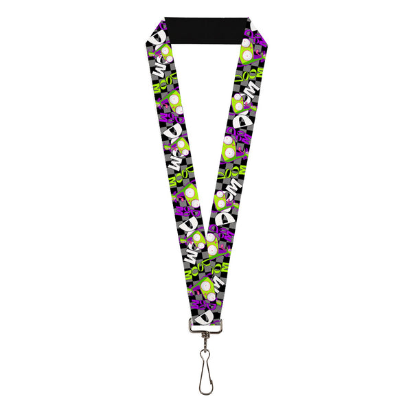 buckle down Lanyard - 1.0" - Invader Zim GIR DOOM Pose Checker Black/Gray