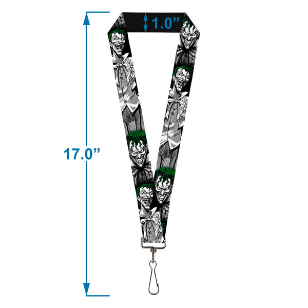 Buckle Down Lanyard - 1.0" - Joker Laughing Poses Black White Green