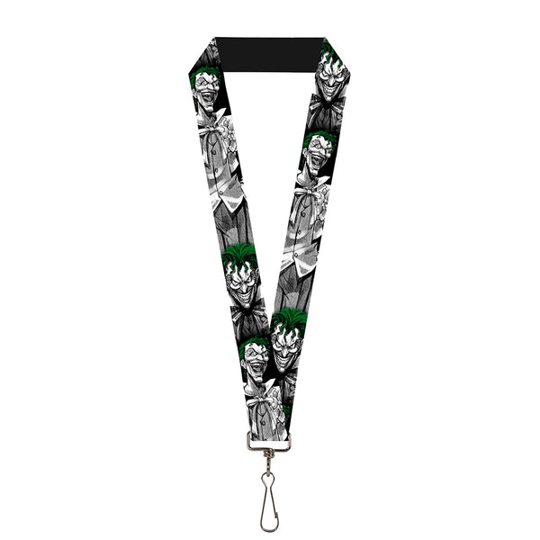 buckle down Lanyard - 1.0" - Joker Laughing Poses Black White Green